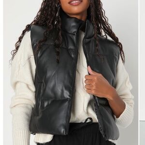 Women’s Black Faux Leather Puffer Vest. Size Small